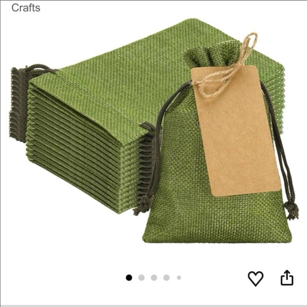 10 Piece Green Burlap Gift Bags with Drawstring 4x6 Inch